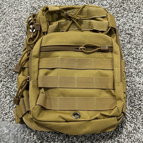 New with tags, Tan Tactical Shoulder Sling Pack Outdoor Hiking Travel Bag - Picture 6 of 10